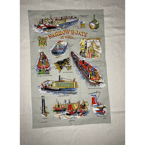 Tea Towel Narrow Boats at Work 100% Cotton Printed 29" X 20" Vibrant Colors